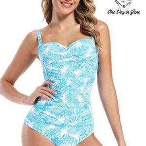 Blue Palm Print Women's One Piece Swimsuit